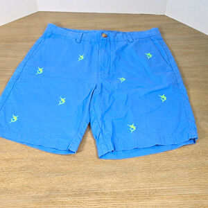 Vineyard Vines Men’s Blue Fish Pattern Chino Shorts Flat Front Pockets 9” S 32